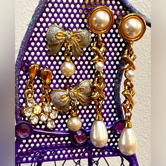 Fashion earrings gold tone dangle (3 pairs) - Picture 1 of 8